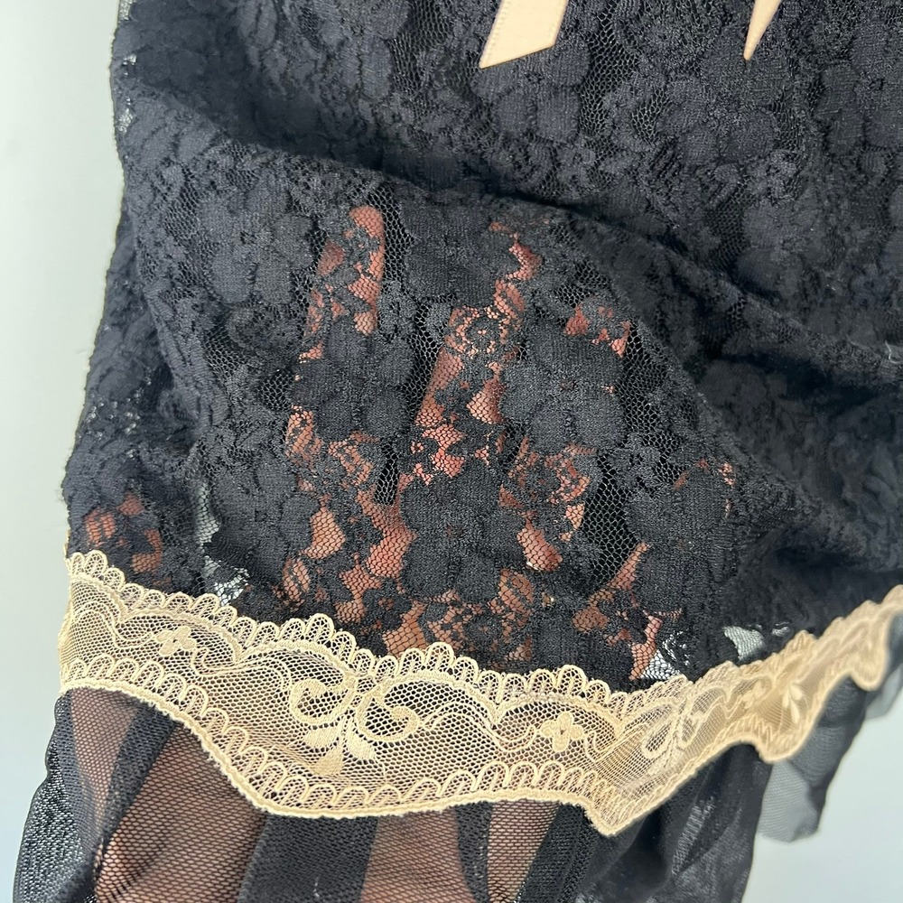 Linea Donatella Black Lace Chemise Babydoll Nightgown M Lingerie Coquette Bridal - Picture 3 of 7